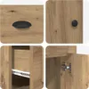 A collage of four close-up images showing details of a wooden desk with drawers and a cabinet. Voir les images du produit
