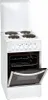 A white freestanding electric stove with four burners on top and an open oven door. Produktbild-Vorschau