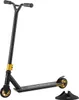 A black and gold stunt scooter is shown against a white background, with a black scooter stand to the right. Náhled obrázku produktu