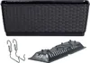 A black rectangular planter box with a woven texture, shown with its accessories: a tray, and two hanging hooks. Voir les images du produit