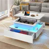 A modern living room with a sectional sofa and a multi-functional coffee table.
