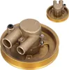 A brass raw water pump with a pulley attached, shown against a white background. A smaller, similar pump is visible in the upper right corner. Voir les images du produit