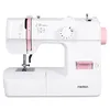 A white sewing machine with pink accents, shown from a front-side angle on a white background. Produktbild-Vorschau