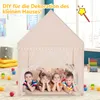 Four children are lying inside a beige play tent, surrounded by stuffed animals and colorful balls. Produktbild-Vorschau