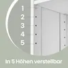 A close-up view of a white cabinet with numbered indicators and dots, suggesting adjustable shelf heights, with text at the bottom. Produktbild-Vorschau