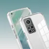 Close-up of two transparent phone cases, one showing the front of a smartphone and the other showing the back camera module. Produktbild-Vorschau