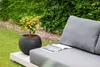 A potted orange tree sits on a wooden deck next to a gray outdoor sofa with a book on it, in a garden setting. Náhľad obrázku produktu