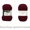 Two images of the same product, a ball of burgundy yarn, side-by-side, with text below. Produktbild-Vorschau