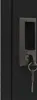 A close-up of a black metal locker door with a black handle and a key inserted into the lock. Podgląd zdjęcia produktu