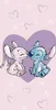 Two cartoon characters, Stitch and Angel, are depicted in a romantic pose, about to kiss, against a pink background with hearts and stars. Produktbild-Vorschau