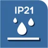 A blue square with rounded corners containing the text "IP21" and three white water drop icons above a white horizontal line. Produktbild-Vorschau