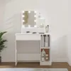 A white vanity table with a lighted mirror and storage compartments. Produktbild-Vorschau