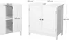 Two views of a white bathroom vanity cabinet with dimensions indicated by text and lines. Produktbild-Vorschau