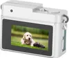 A small, silver digital camera with a screen displaying a picture of a puppy and a kitten. Náhľad obrázku produktu