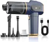 A blue and gold handheld vacuum cleaner with various attachments and a USB charging cable, displayed on a white background. Produktbild-Vorschau