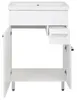 A white bathroom vanity with a ceramic sink, one drawer pulled out, and one cabinet door open. Podgląd zdjęcia produktu