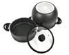 A black speckled pot with a glass lid, shown with the pot and lid separated. Produktbild-Vorschau