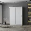 A modern bedroom with a large white sliding door wardrobe. Voir les images du produit