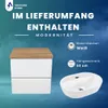 A marketing image for bathroom furniture, showing a vanity unit and a sink. Voir les images du produit