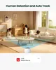 A living room scene with children playing, monitored by a security camera, with a notification displayed below. Produktbild-Vorschau
