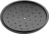 A top-down view of a black oval cast iron pot lid with raised dots. Voir les images du produit
