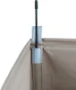 A close-up view of the top corner of a beige laundry basket, showing a black support rod held in place by light blue fabric loops. Produktbild-Vorschau