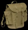 A studio shot of a khaki-colored backpack against a black background. Produktbild-Vorschau