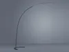 A black arc floor lamp with an LED light strip is shown against a plain gray background. Produktbild-Vorschau