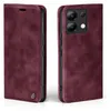 A burgundy flip case for a smartphone is shown from two angles, closed and open. Produktbild-Vorschau