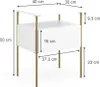 A diagram showing the dimensions of a white nightstand with gold legs. Produktbild-Vorschau