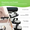 A collage showing different details of armrest cushions for chairs, with a person's arm resting on one in the main image. Produktbild-Vorschau
