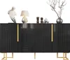A black sideboard with geometric patterns and gold accents, displayed against a white background. Podgląd zdjęcia produktu