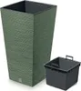 A tall, square green planter with a textured surface and a separate black insert pot are shown against a white background. Náhľad obrázku produktu