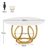 A diagram showing the dimensions of a round dining table, with a silhouette of a person for scale. Podgląd zdjęcia produktu