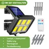 A solar-powered outdoor light with its accessories and a remote control, presented on a white background with marketing text. Anteprima dell’immagine prodotto