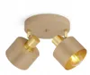 A beige and gold ceiling light with two adjustable spotlights. Produktbild-Vorschau