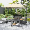 A backyard scene featuring a grill pavilion with a barbecue grill set up underneath, surrounded by greenery and patio furniture. Produktbild-Vorschau