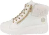 A white high-top sneaker with a faux fur collar and gold accents. Produktbild-Vorschau