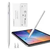 A stylus pen and its packaging are displayed alongside a tablet, with the stylus actively drawing on the tablet's screen. Produktbild-Vorschau