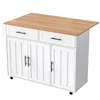 A white kitchen island with a wooden countertop and black handles, shown from a slightly elevated angle against a white background. Náhled obrázku produktu