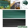 A collage of images showing corrugated metal roofing sheets, a construction worker installing them, and accessories.