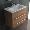 A modern bathroom vanity with a sink and two drawers, set against a tiled wall. Produktbild-Vorschau