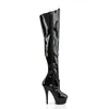 A single black thigh-high boot with a platform and high heel, shown from the side against a white background. Produktbild-Vorschau