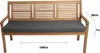 A wooden garden bench with a dark gray cushion, shown from the front with dimensions indicated by measurement lines and text. Produktbild-Vorschau
