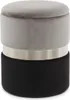 A three-tiered cylindrical ottoman with a gray velvet top, a silver metallic band, and a black velvet base. Produktbild-Vorschau
