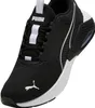 A studio shot of a black Puma running shoe with white accents. Produktbild-Vorschau