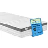 A white mattress with a blue informational tag placed on its side. Produktbild-Vorschau