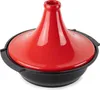 A red tagine pot with a black base, shown from a slightly elevated front-left angle on a white background. Produktbild-Vorschau