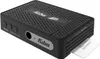 A black satellite receiver with a card inserted into the side. Produktbild-Vorschau