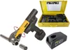 A set of tools for pipe pressing, including a press tool, a case with accessories, and a charger. Podgląd zdjęcia produktu